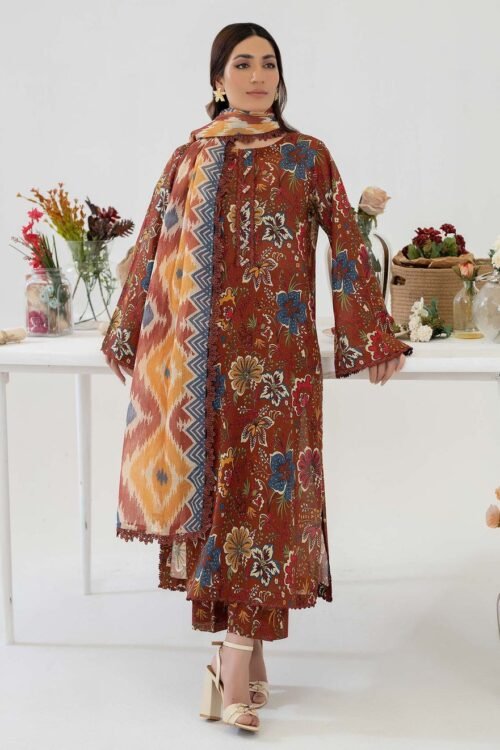 Adan's Libas 'Dark Brown' D10 Cotton Prints Ready-To-Wear 3-Piece Suit