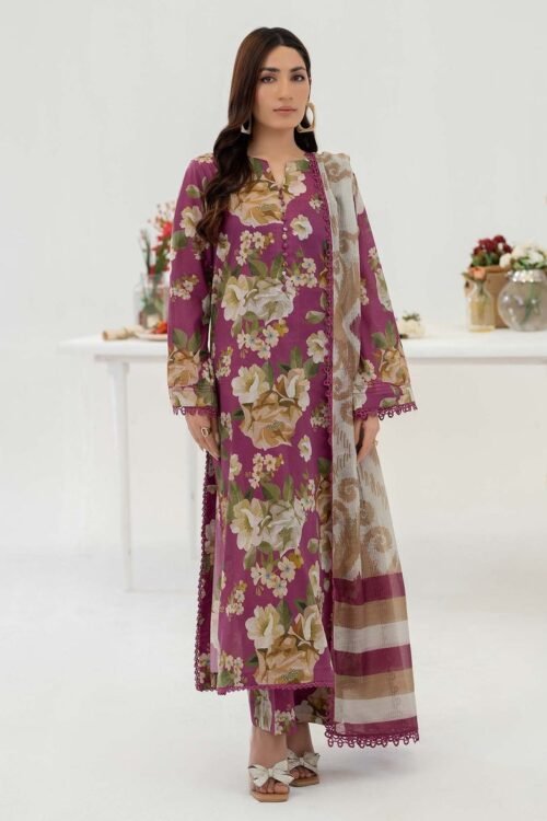 Adan's Libas D14 'Dark Pink' Cotton Prints Ready-To-Wear 3-Piece Dress