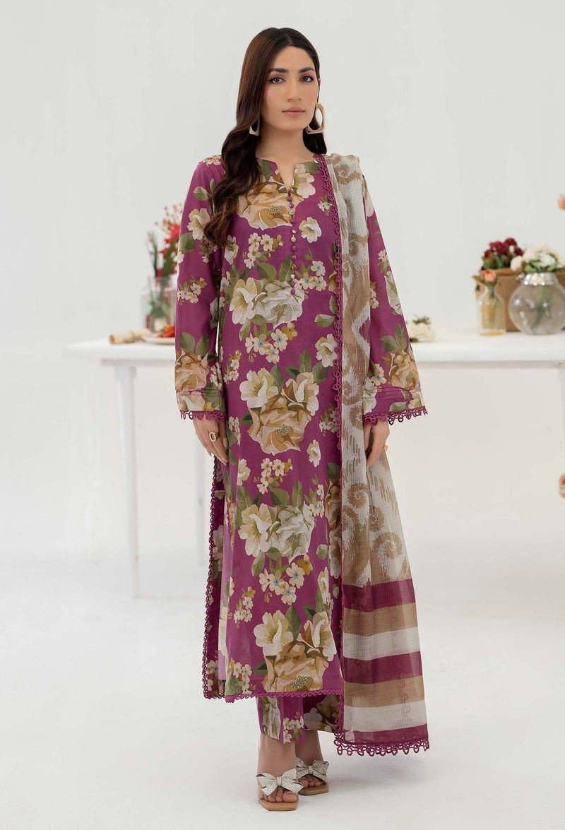 Adan's Libas D14 'Dark Pink' Cotton Prints Ready-To-Wear 3-Piece Dress