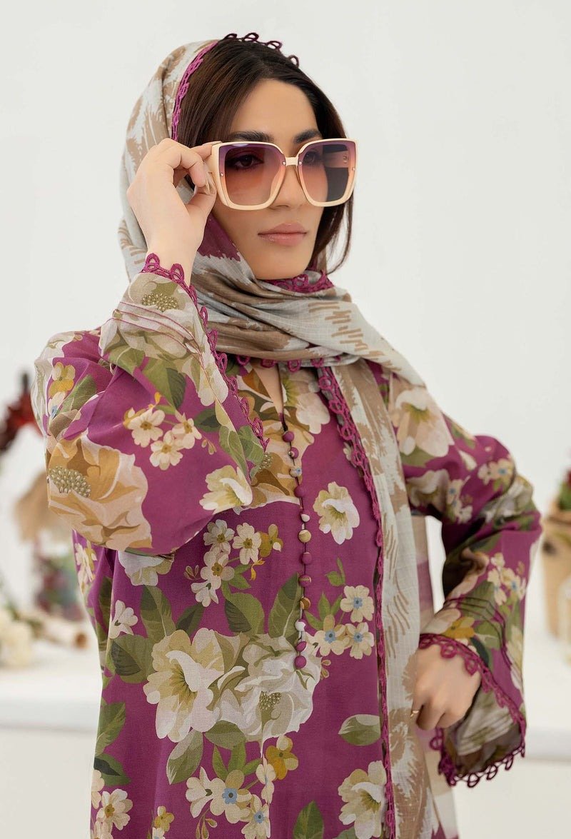 Adan's Libas D14 'Dark Pink' Cotton Prints Ready-To-Wear 3-Piece Dress - Image 3