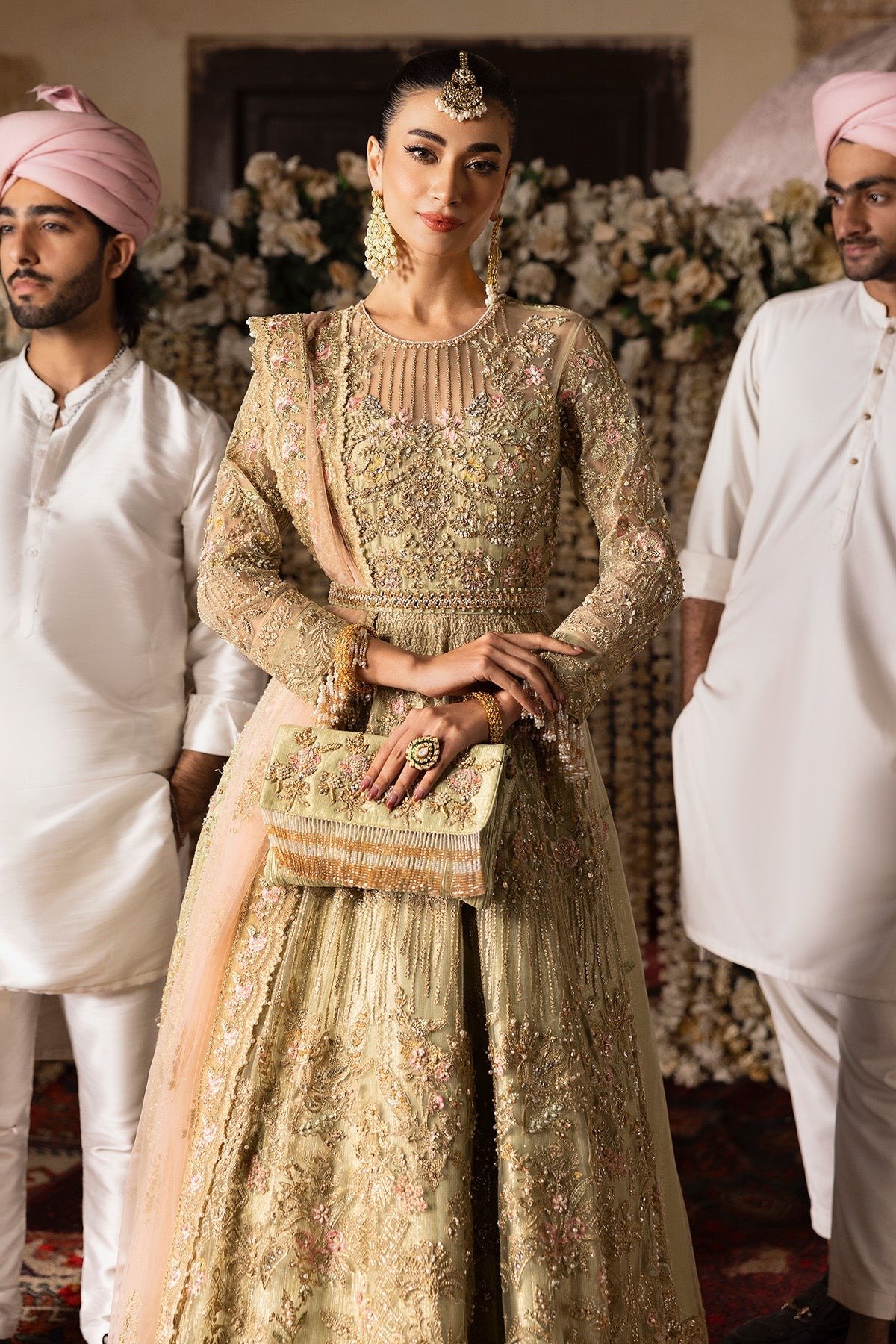 Imrozia Jashn Bridal Edit '25 - 'Rekhta' | Chiffon Green Dress | 3Pc - Image 2