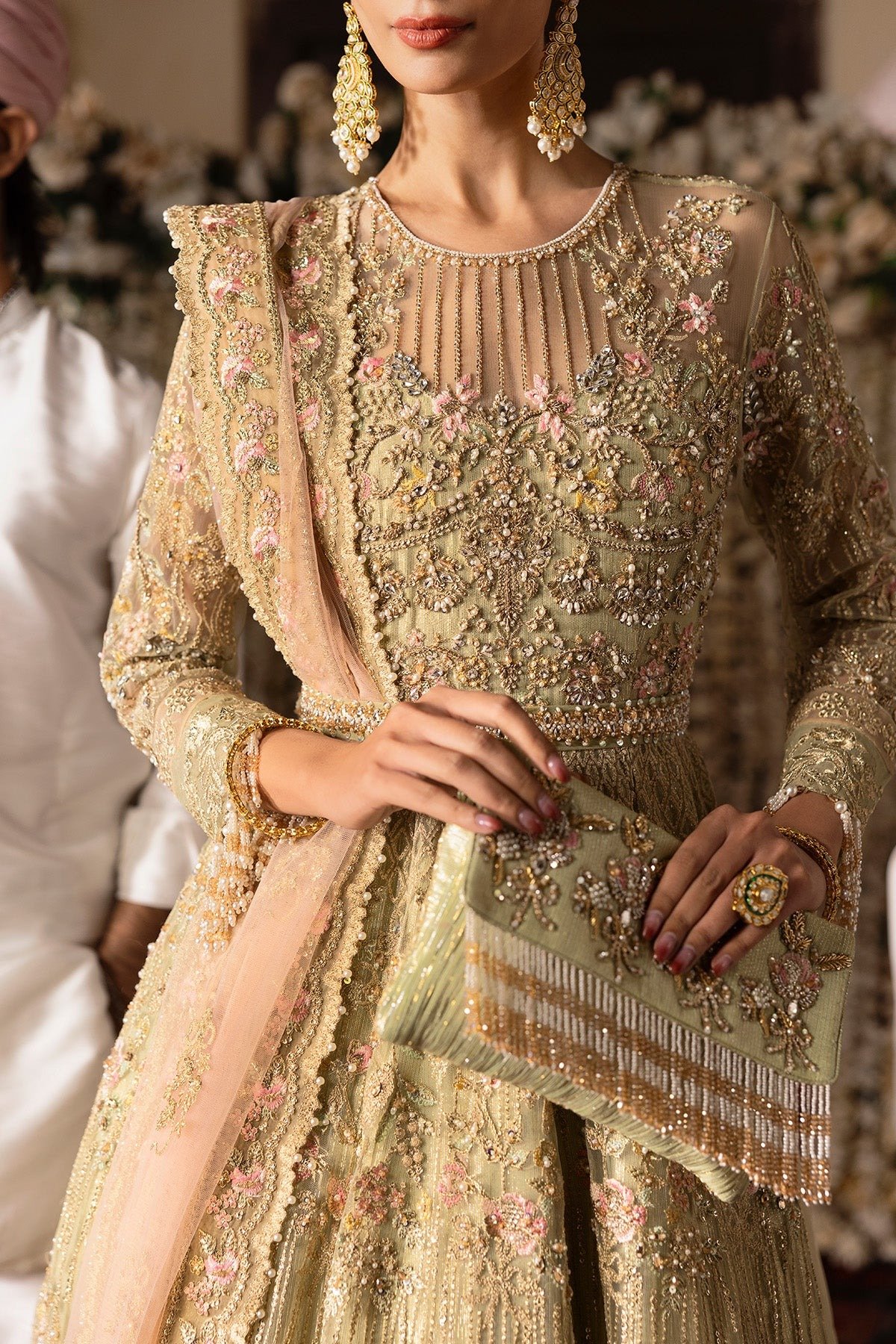 Imrozia Jashn Bridal Edit '25 - 'Rekhta' | Chiffon Green Dress | 3Pc - Image 3