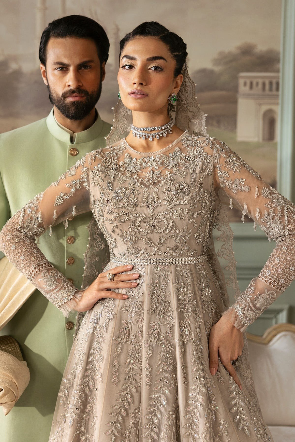 Imrozia Jashn Bridal Edit '25 - 'Tabaan' | Chiffon | Silver Color - 3Pc - Image 2