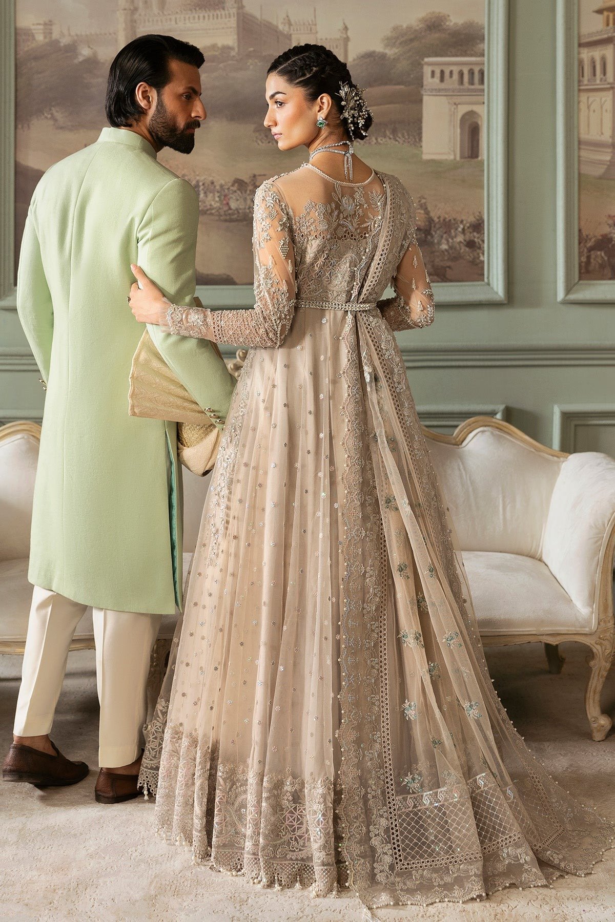 Imrozia Jashn Bridal Edit '25 - 'Tabaan' | Chiffon | Silver Color - 3Pc - Image 4