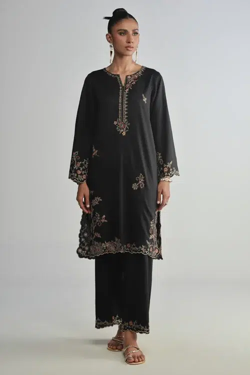 Image Legends of Fall'24  Embroidered Co-ord Set Cotton Satin | Black | 2 pc.