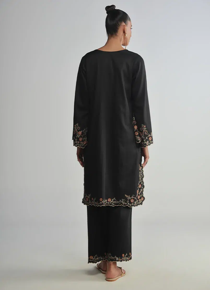 Image Legends of Fall'24 Embroidered Co-ord Set Cotton Satin | Black | 2 pc. - Image 4