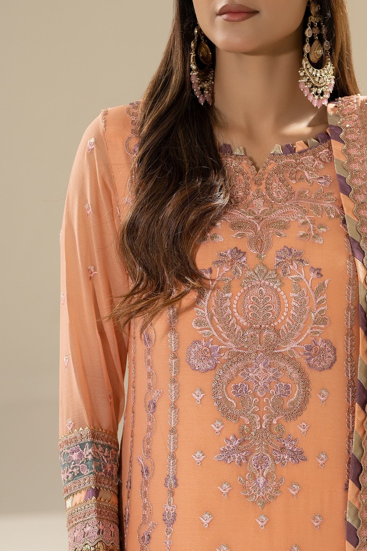 Imrozia Nicha Luxury Chiffon Edit 25 Zimal Stitched Dress "Peach" 3 pc. - Image 2