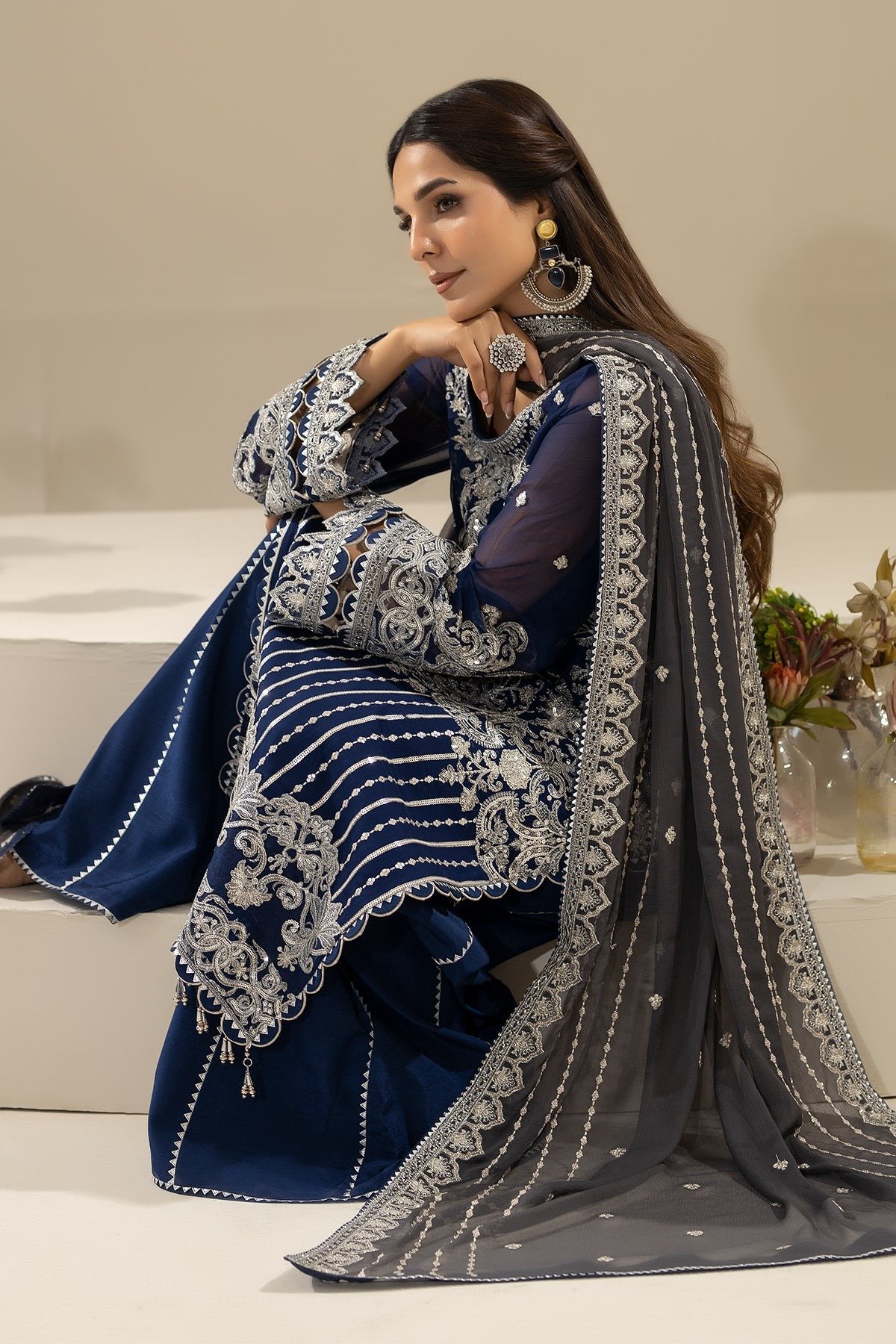 Imrozia Nicha Luxury Chiffon Edit 25 Lamiya 'Navy' Stitched 3 pc. - Image 4