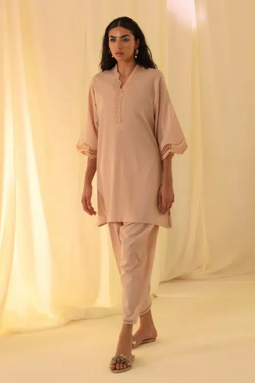 Image Spring Basics 25 Collection Textured Stitched Co-ord Set Jacquard "Tan Peach" 2 pc.