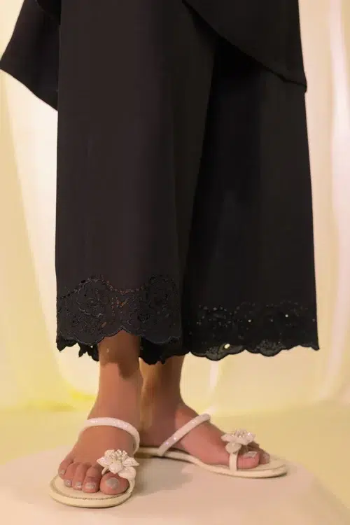 Image Spring Basics 25 Collection Embroidered Trousers "Black" Cotton Stitched 1 pc.