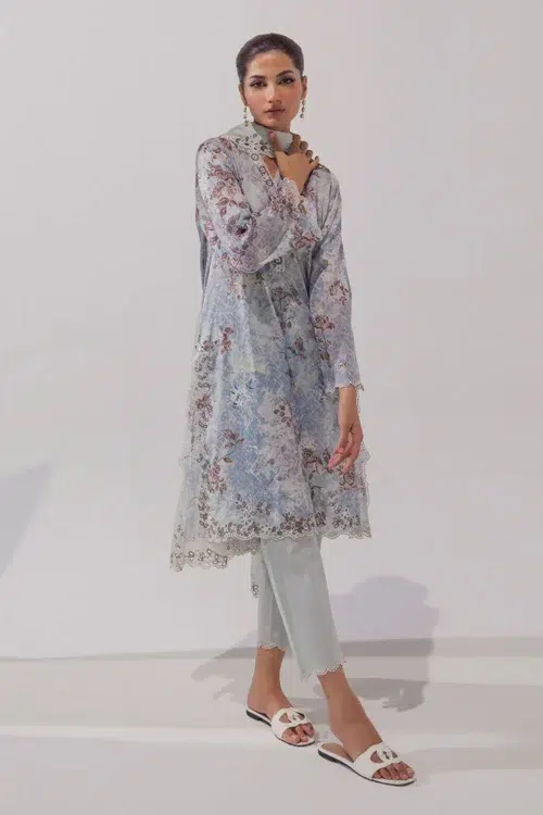 Image Spring Basics 25 Collection Embroidered Printed Suits "Purple" Cotton and Chiffon Stitched 3 Pc.