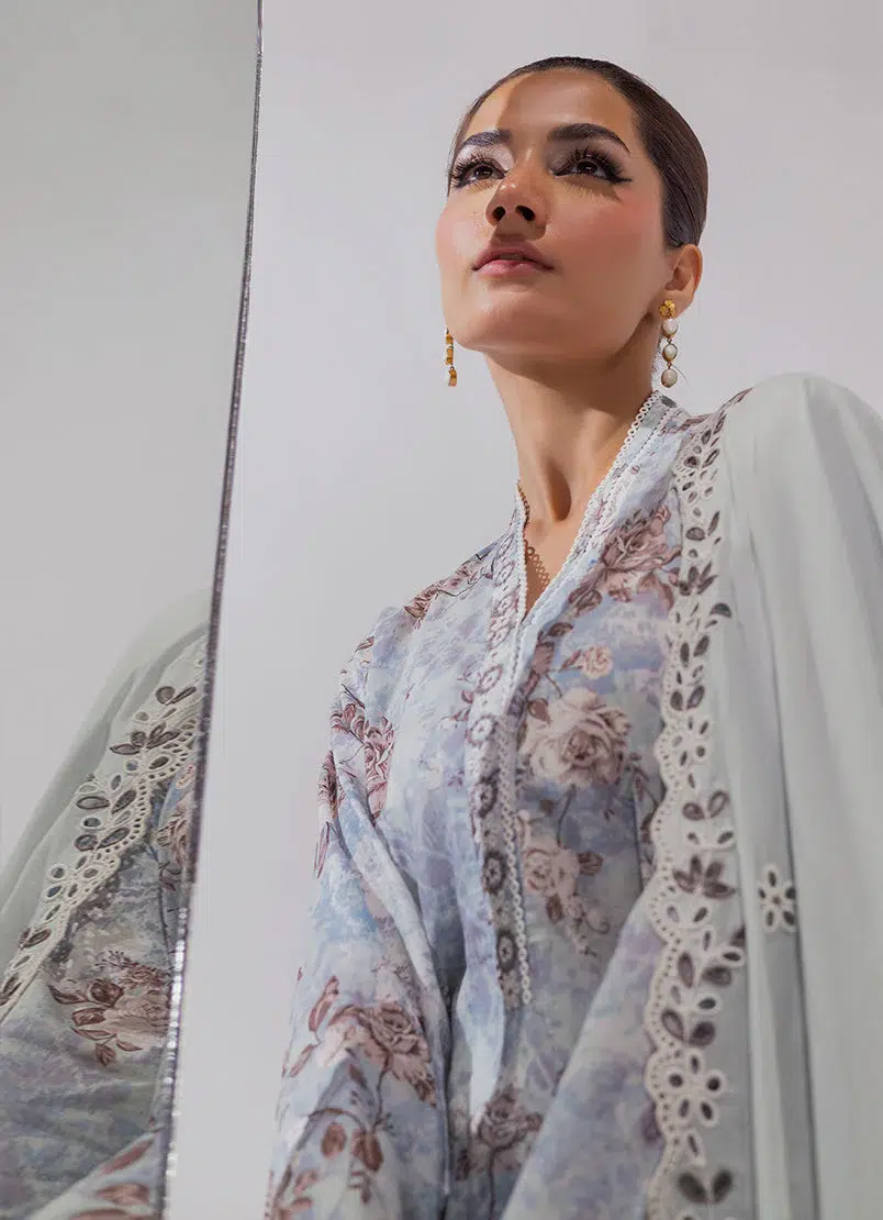 Image Spring Basics 25 Collection Embroidered Printed Suits "Purple" Cotton and Chiffon Stitched 3 Pc. - Image 3