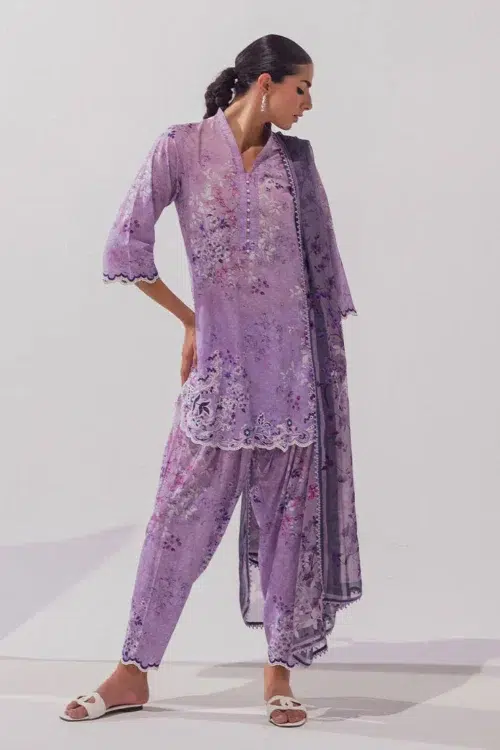 Image Spring Basics 25 Collection Embroidered Printed Suits "Light Blue" Cotton and Chiffon Stitched 3 Pc.