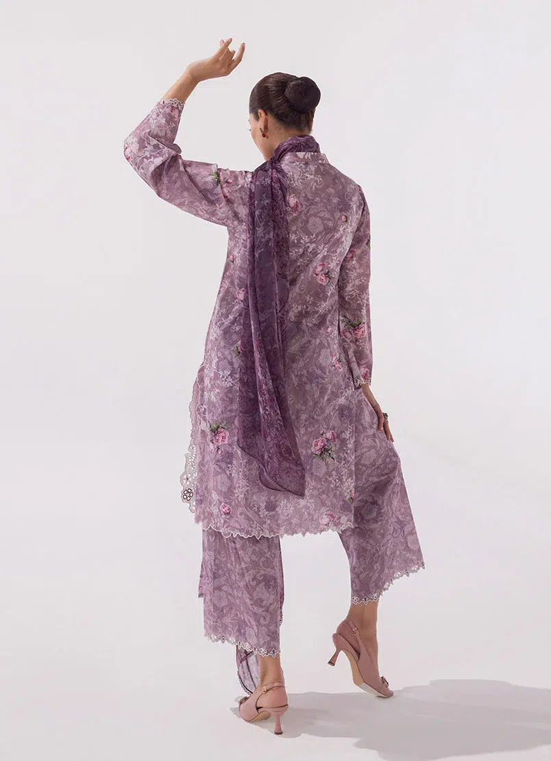 Image Spring Basics 25 Collection Embroidered Printed Suits Cotton and Chiffon "Purple" Stitched 3 Pc | - Image 2
