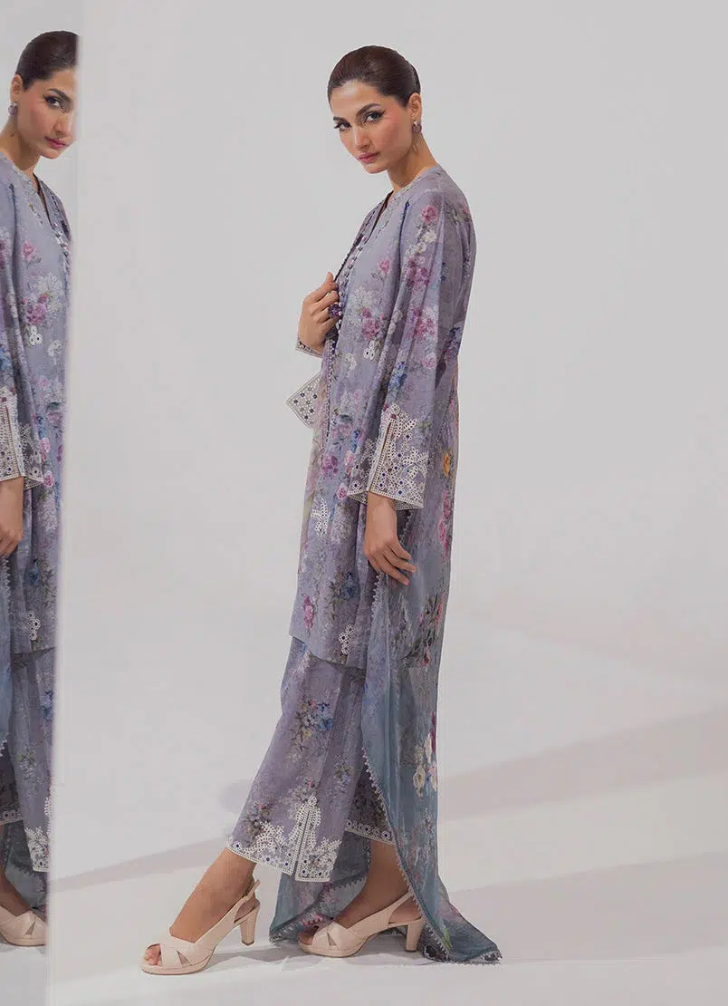 Image Spring Basics 25 Collection Embroidered Printed Suits Chiffon and Cotton "Grey" Stitched 3 Pc. - Image 2