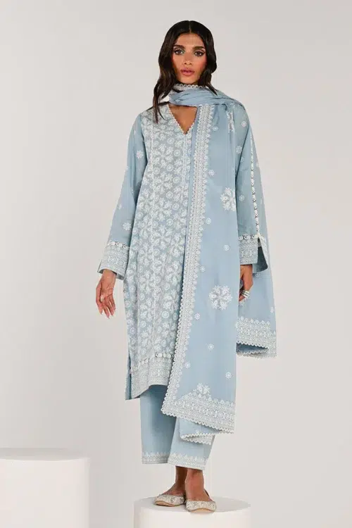 Image Spring Pret 25 Cotton Light Blue Embroidered Suit | 3 pc.