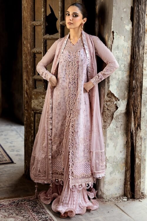 Qalamkar Luxury Chiffon'25' "Pink" RIONA Unstitched Formal Festive Wear | 3 Pc set