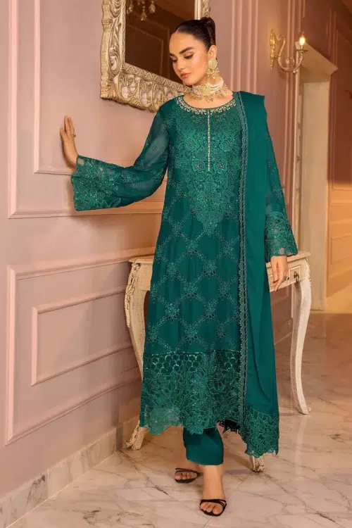 Adan's Libas Ronak-E-Mehal 012 'Bottle Green' Chiffon Stitched | 3 Pcs.