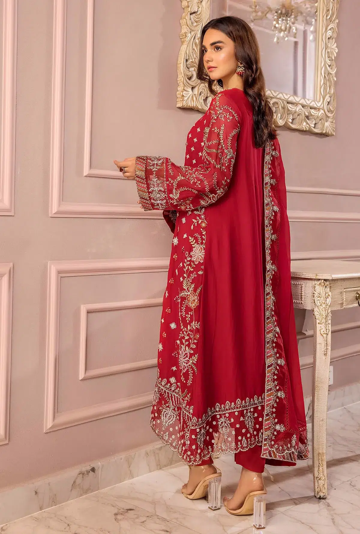 Adan's Libas Ronak-E-Mehal 014 'Red' Chiffon Stitched | 3 Pcs. - Image 2