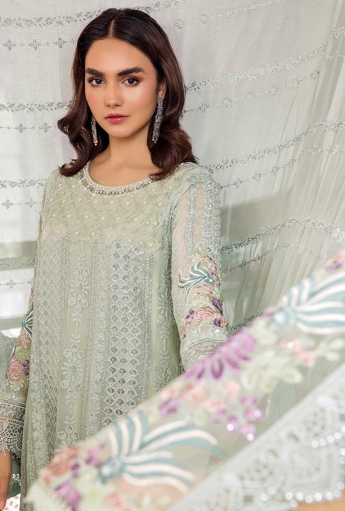 Adan's Libas Ronak-E-Mehal 018 Chiffon 'Feroze' Stitched | 3 Pcs. - Image 2