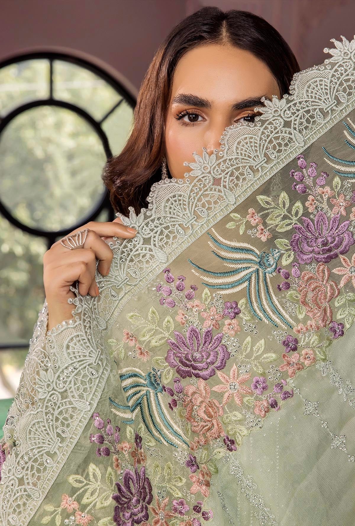 Adan's Libas Ronak-E-Mehal 018 Chiffon 'Feroze' Stitched | 3 Pcs. - Image 4
