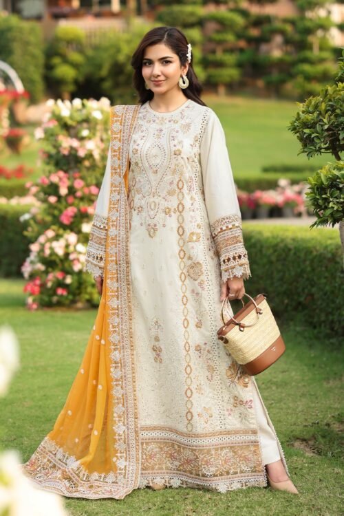 Imrozia Serene | Hayam Luxury Lawn'25 "Off white" Stitched | Lulu | 3 pc