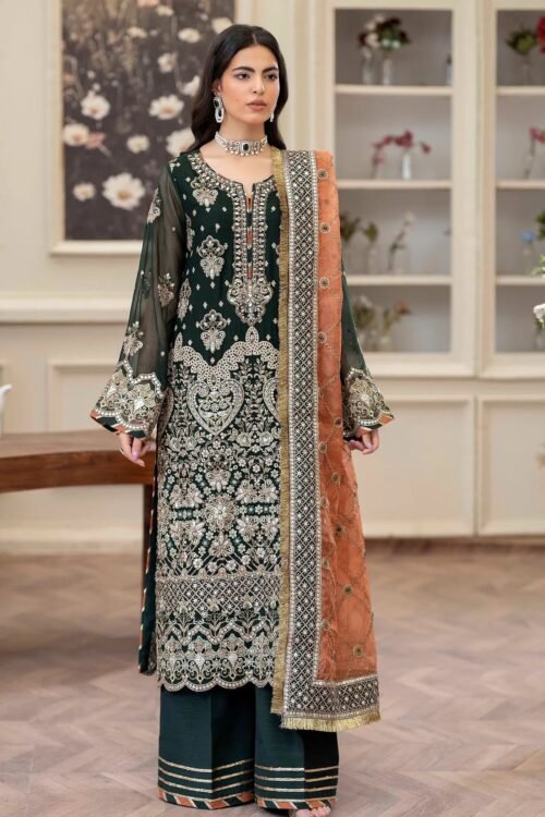 Adan's Libas Saleeqa Chiffon-03 "Bottle Green" Stitched Wedding Collection