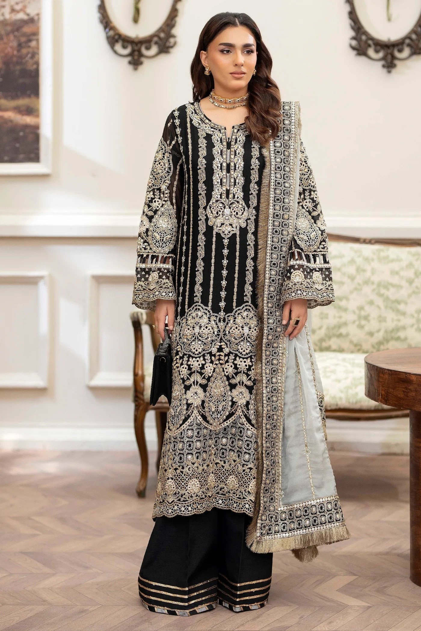 Adan's Libas Saleeqa Chiffon-05 "Black" Stitched Wedding Collection | 3 Pcs