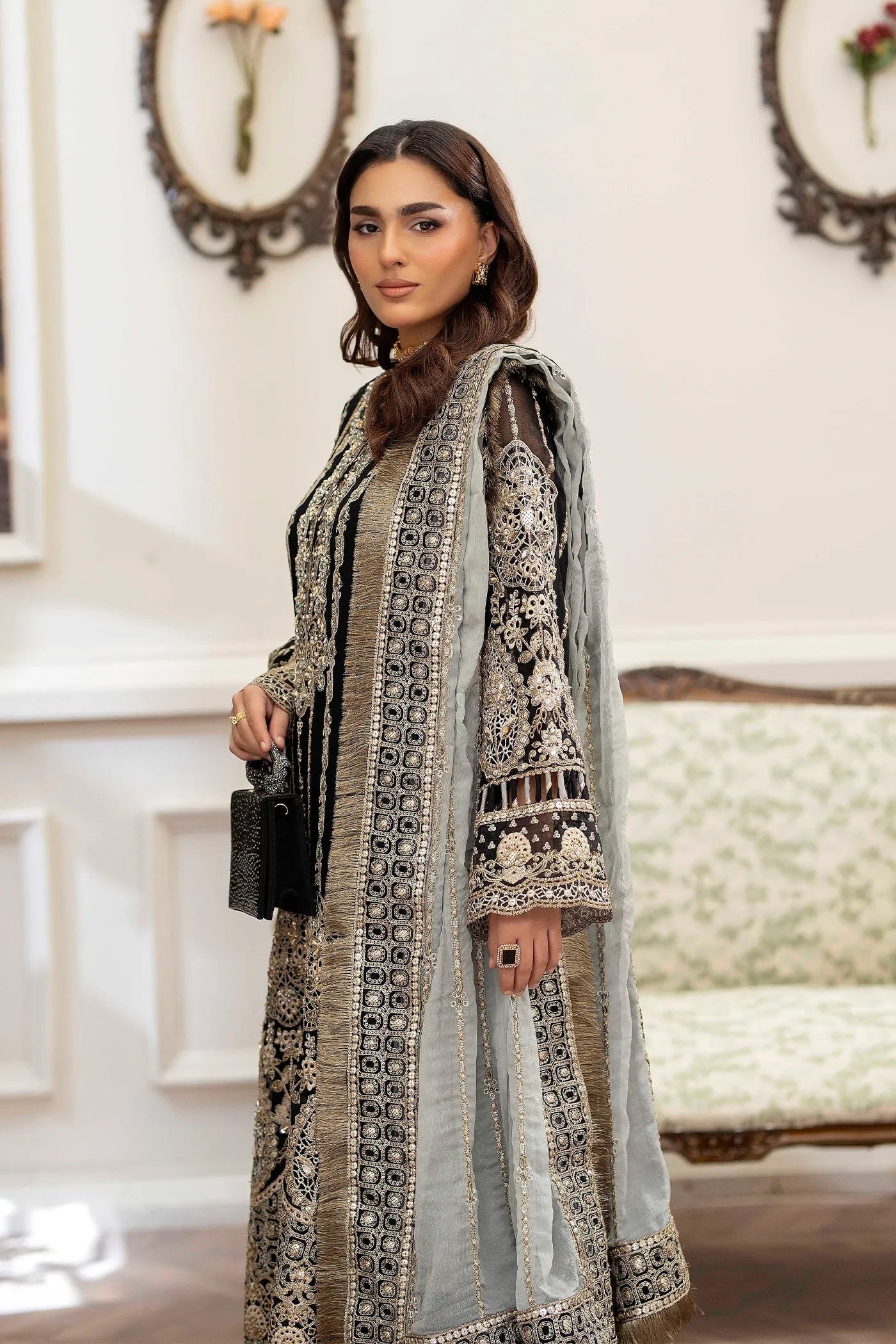 Adan's Libas Saleeqa Chiffon-05 "Black" Stitched Wedding Collection | 3 Pcs - Image 2