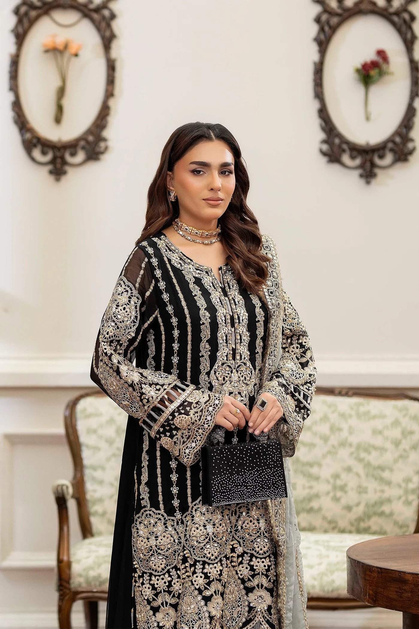 Adan's Libas Saleeqa Chiffon-05 "Black" Stitched Wedding Collection | 3 Pcs - Image 3