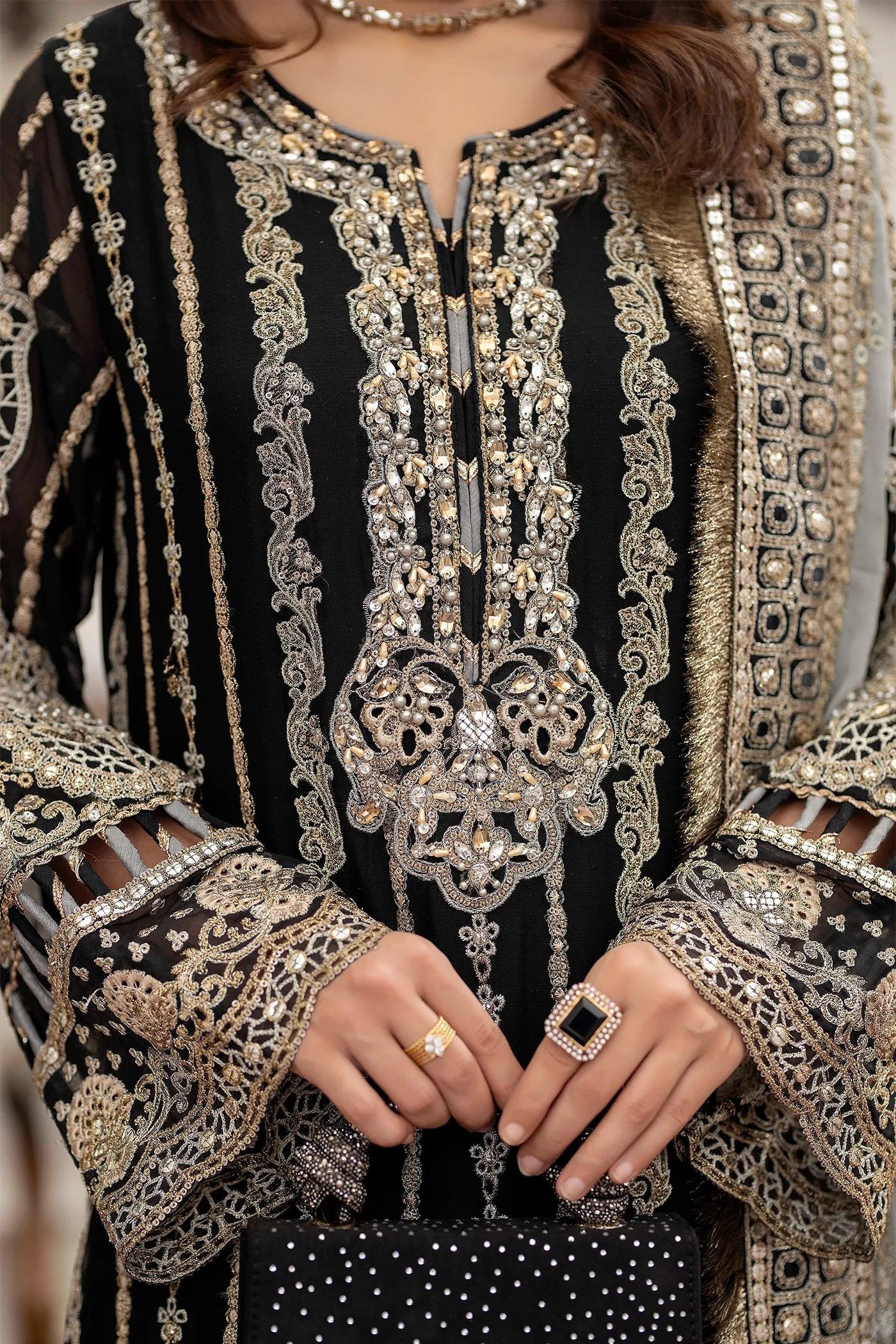 Adan's Libas Saleeqa Chiffon-05 "Black" Stitched Wedding Collection | 3 Pcs - Image 4