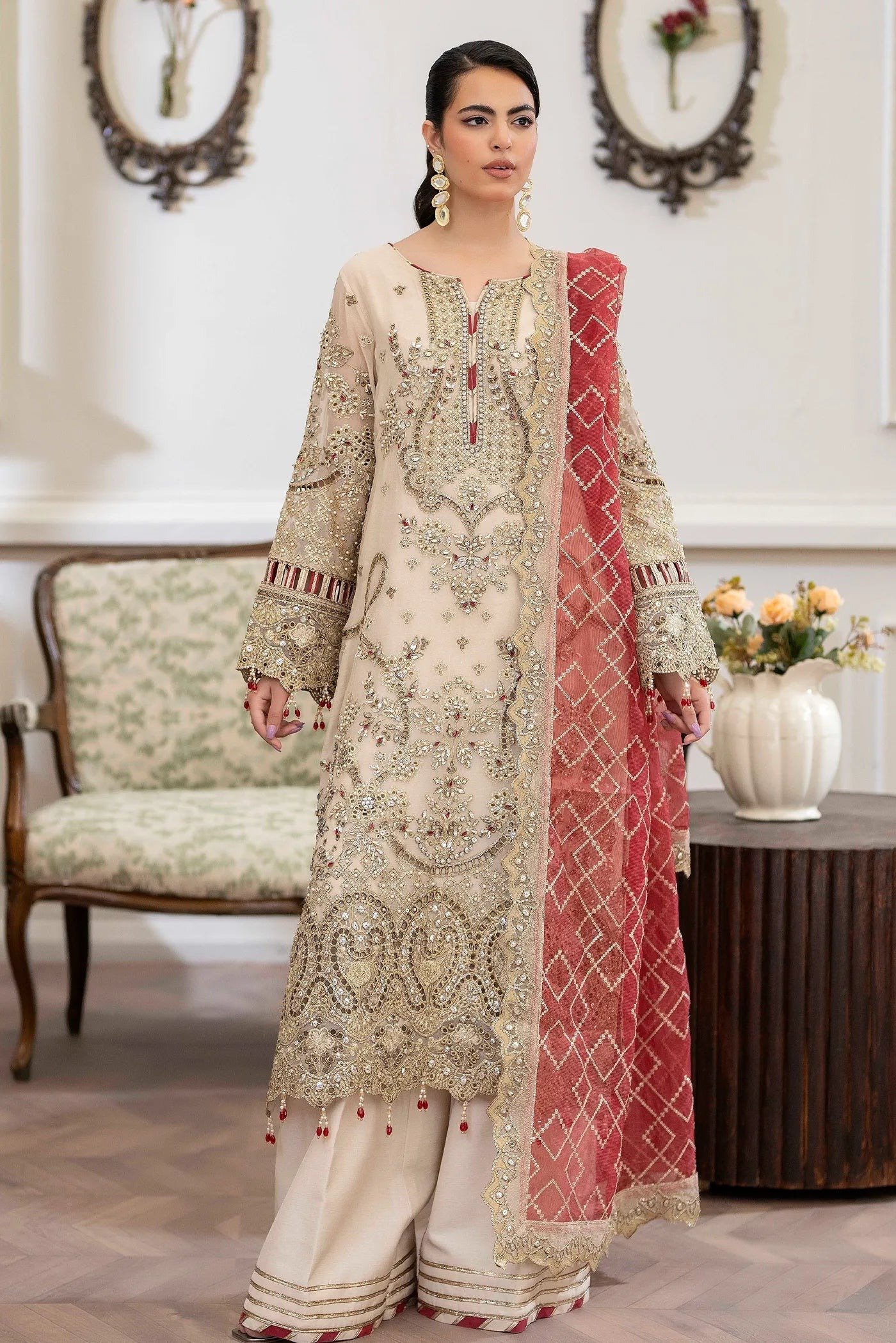 Adan's Libas Saleeqa Chiffon-02 "Cream" Stitched Wedding Collection | 3 Pcs