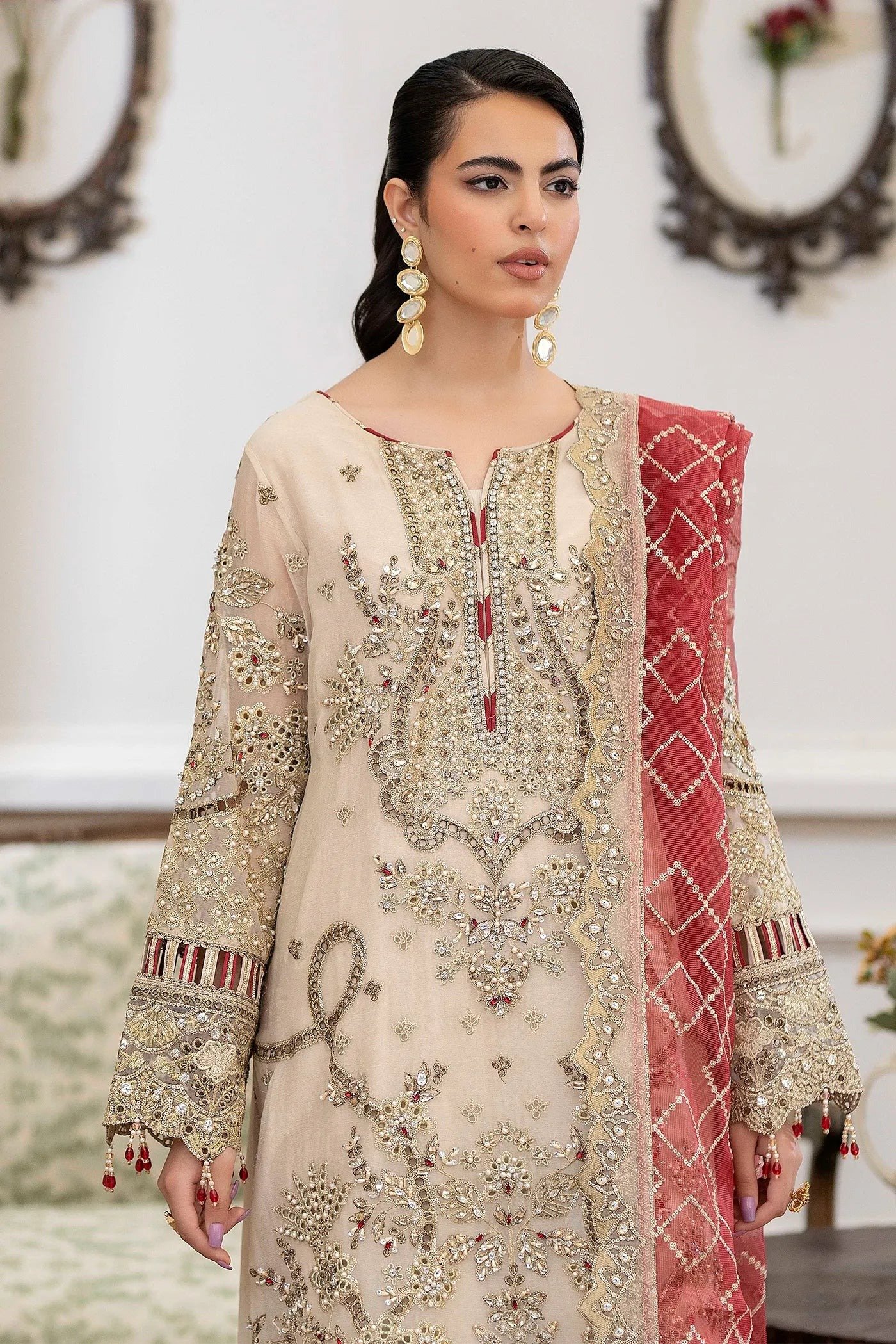 Adan's Libas Saleeqa Chiffon-02 "Cream" Stitched Wedding Collection | 3 Pcs - Image 4