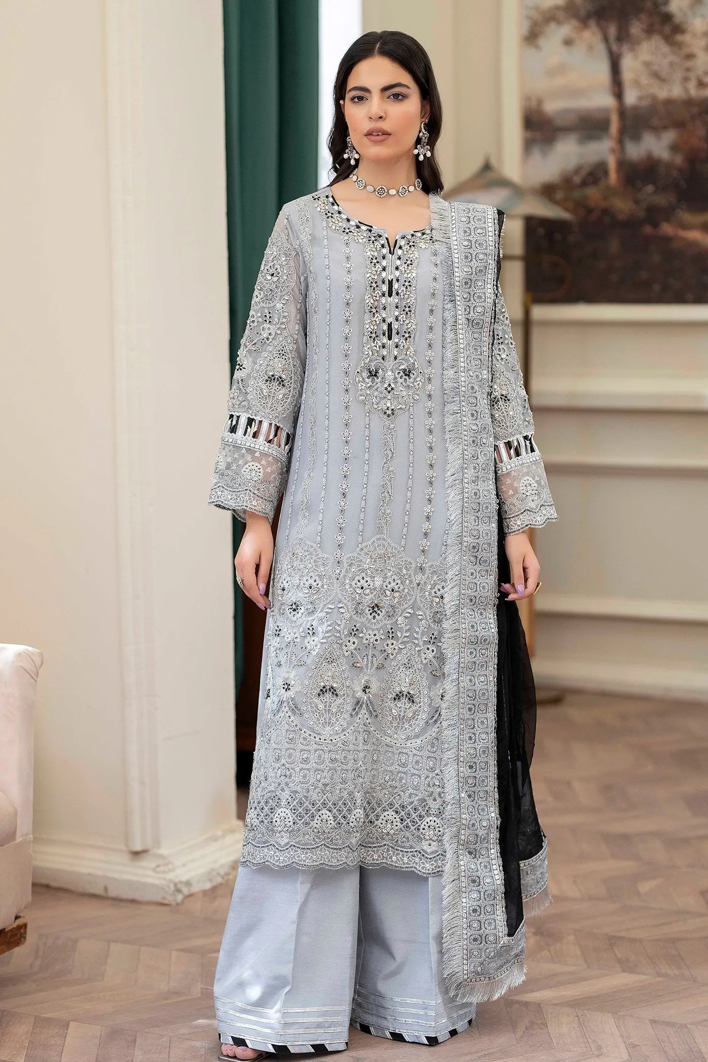 Adan's Libas Saleeqa Chiffon Vol-2 "Grey" Stitched Wedding Collection | 3 Pc