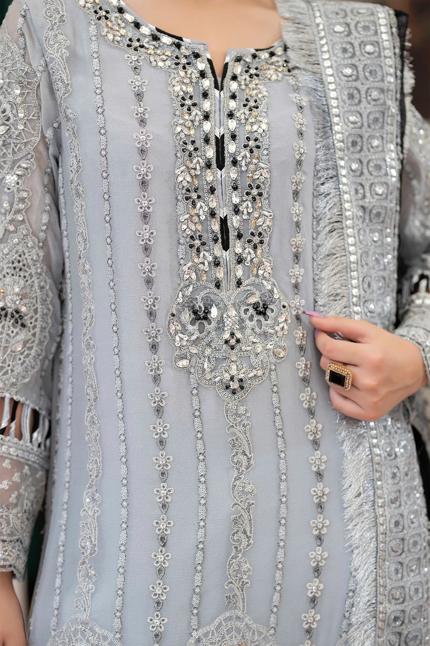 Adan's Libas Saleeqa Chiffon Vol-2 "Grey" Stitched Wedding Collection | 3 Pc - Image 3