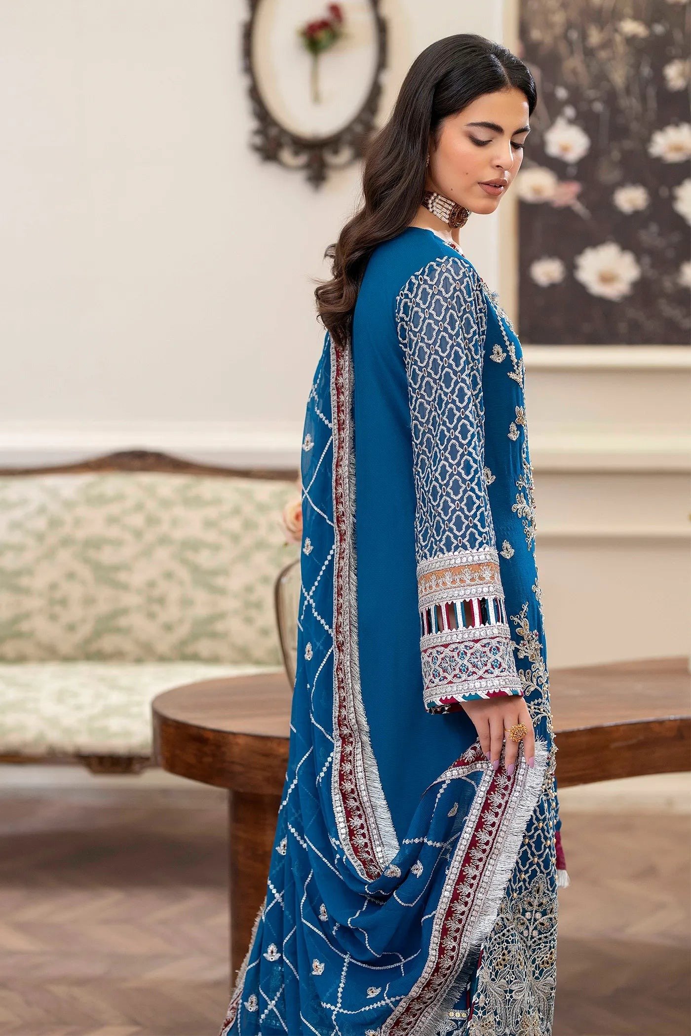 Adan's Libas Saleeqa Chiffon Vol-2 "Blue" Stitched Wedding Collection | 3 Pc - Image 3