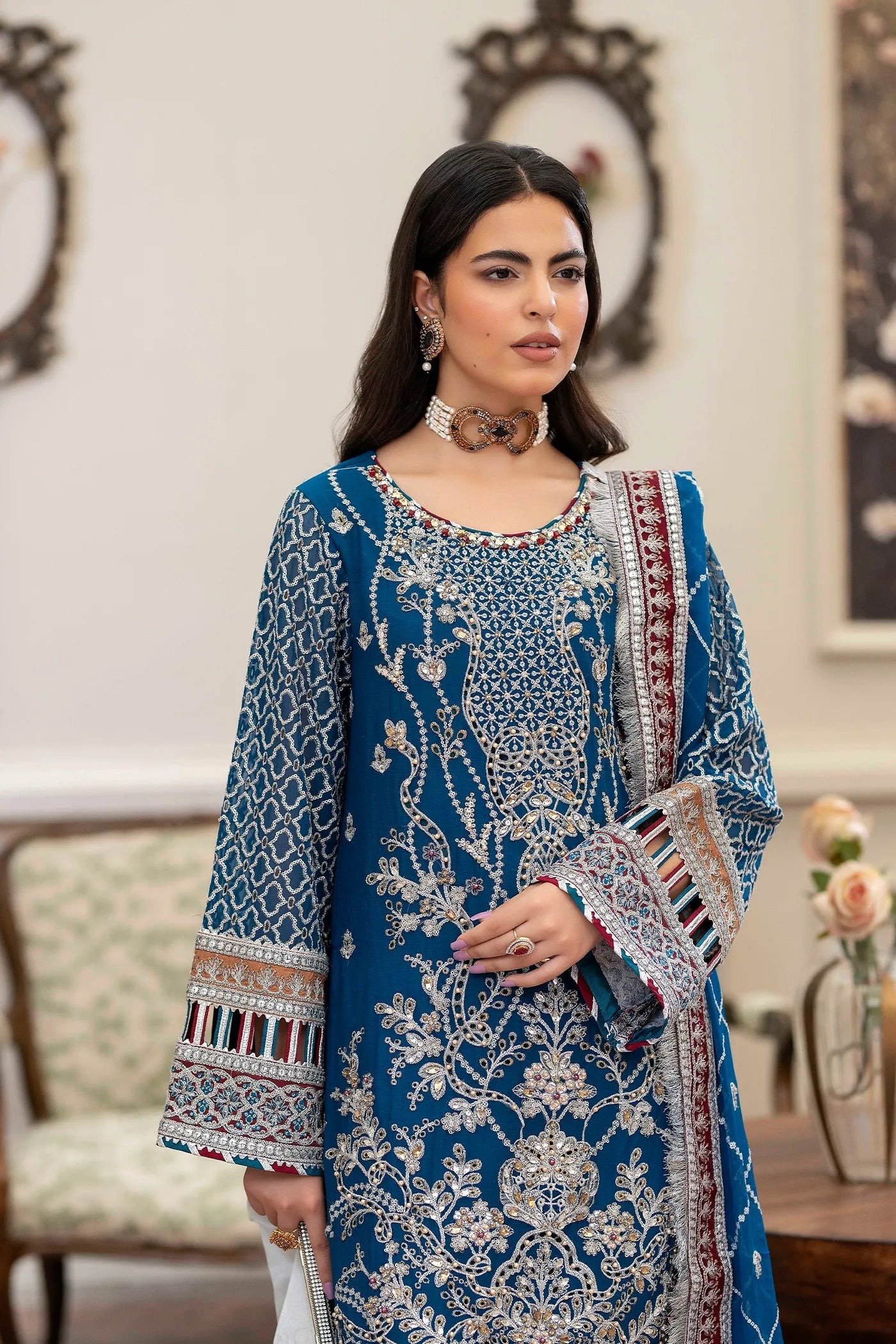 Adan's Libas Saleeqa Chiffon Vol-2 "Blue" Stitched Wedding Collection | 3 Pc - Image 2