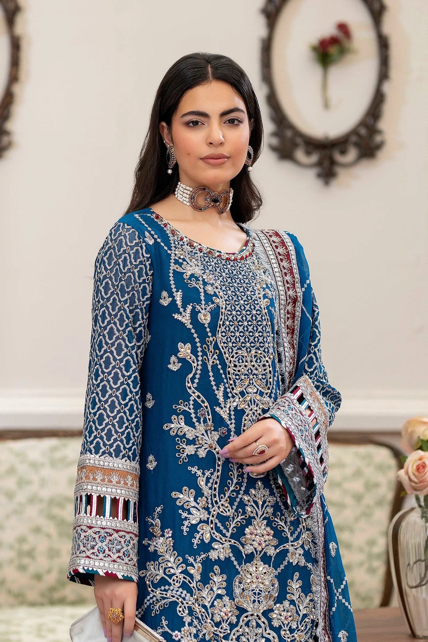 Adan's Libas Saleeqa Chiffon Vol-2 "Blue" Stitched Wedding Collection | 3 Pc - Image 4