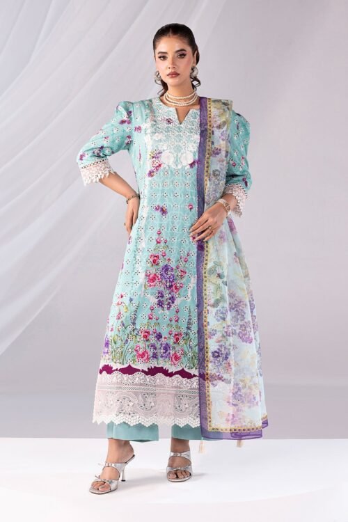 Imrozia Serene Noor Lawn'25 Layaan - 'Firozi' Stitched 3 Piece Suit