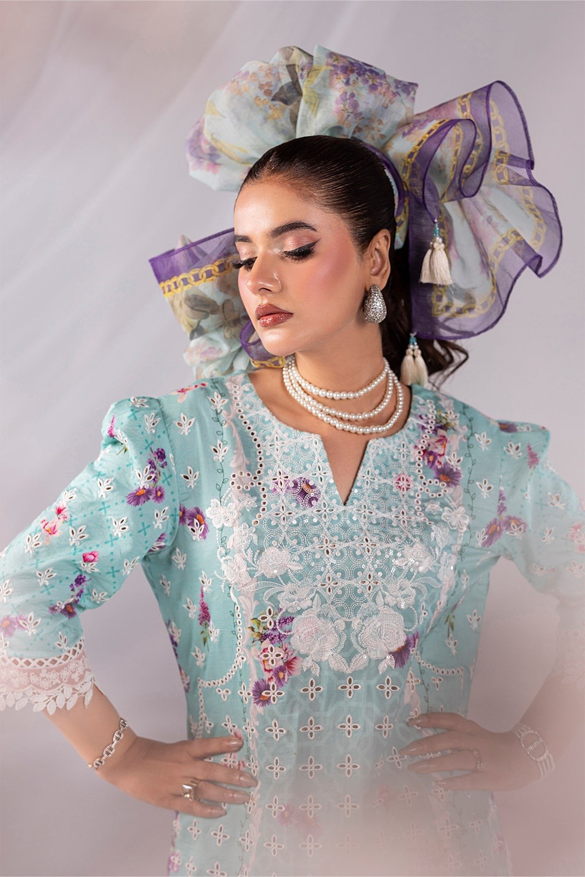 Imrozia Serene Noor Lawn'25 Layaan - 'Firozi' Stitched 3 Piece Suit - Image 3