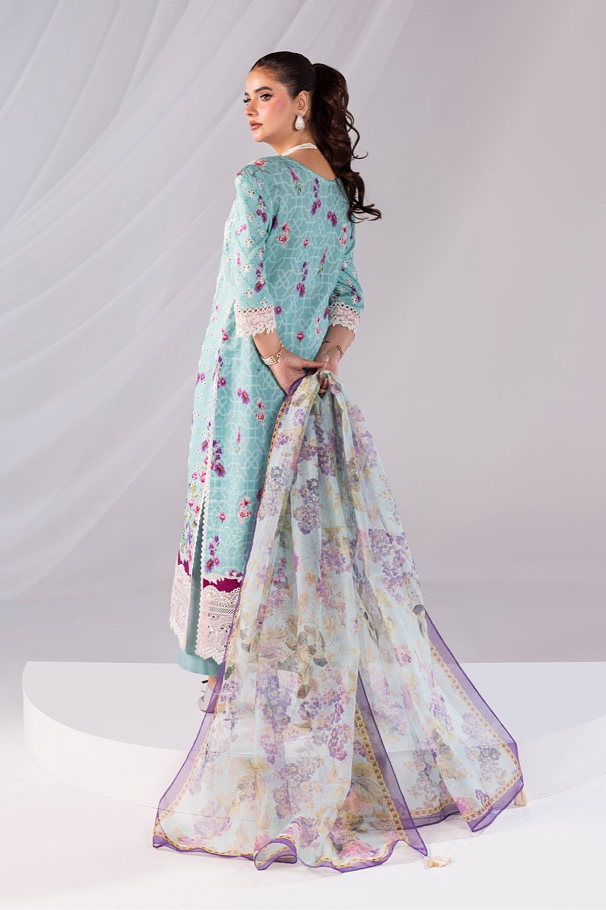 Imrozia Serene Noor Lawn'25 Layaan - 'Firozi' Stitched 3 Piece Suit - Image 4