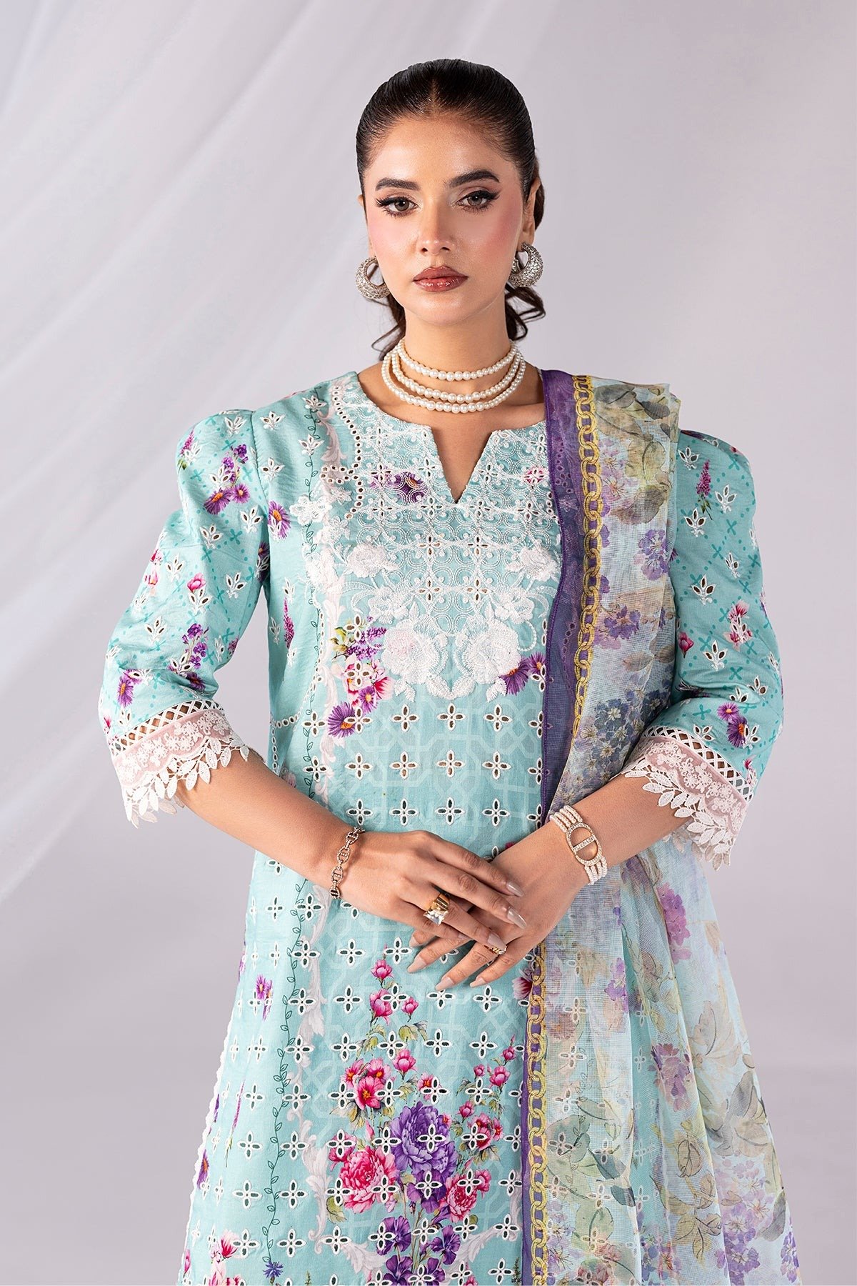 Imrozia Serene Noor Lawn'25 Layaan - 'Firozi' Stitched 3 Piece Suit - Image 2