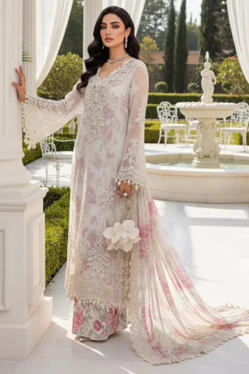 Adan's Libas | Ronak-e-Mehal'2 Semi-Stitched Wedding Collection White, Multicolor D01 | 3 Pcs