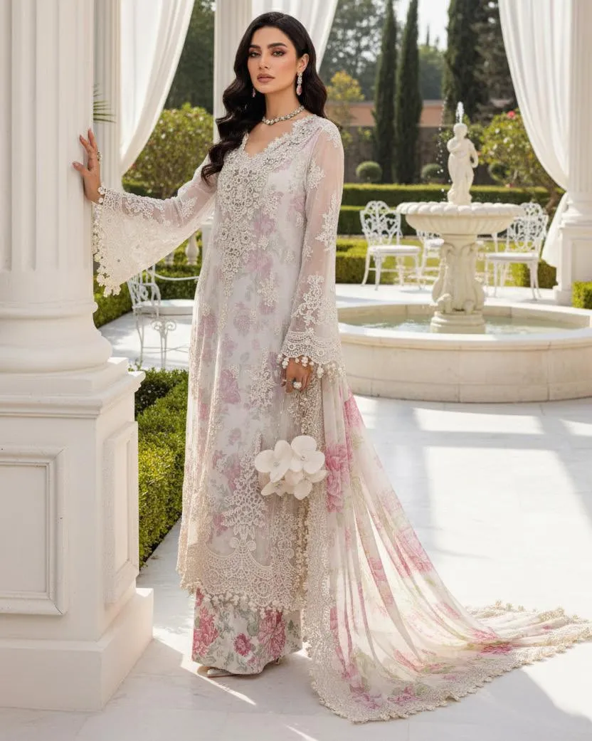 Adan's Libas | Ronak-e-Mehal'2 Semi-Stitched Wedding Collection White, Multicolor D01 | 3 Pcs