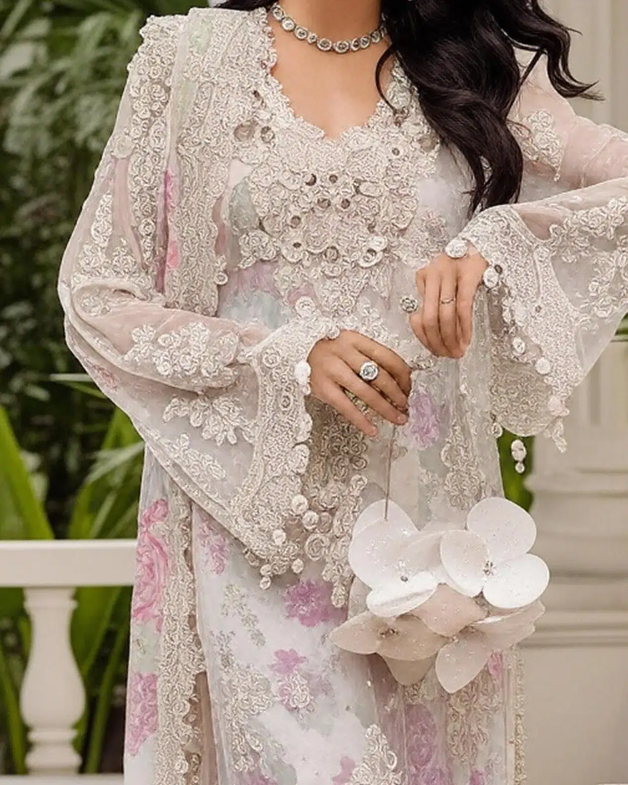 Adan's Libas | Ronak-e-Mehal'2 Semi-Stitched Wedding Collection White, Multicolor D01 | 3 Pcs - Image 2