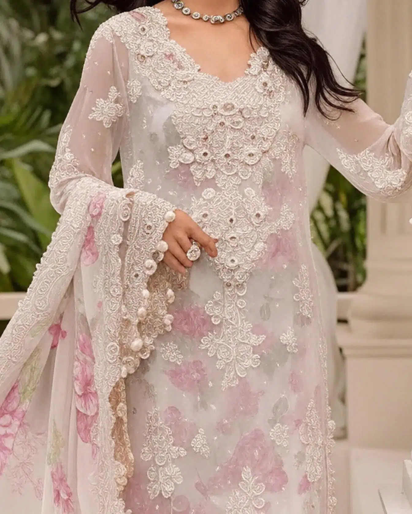Adan's Libas | Ronak-e-Mehal'2 Semi-Stitched Wedding Collection White, Multicolor D01 | 3 Pcs - Image 3