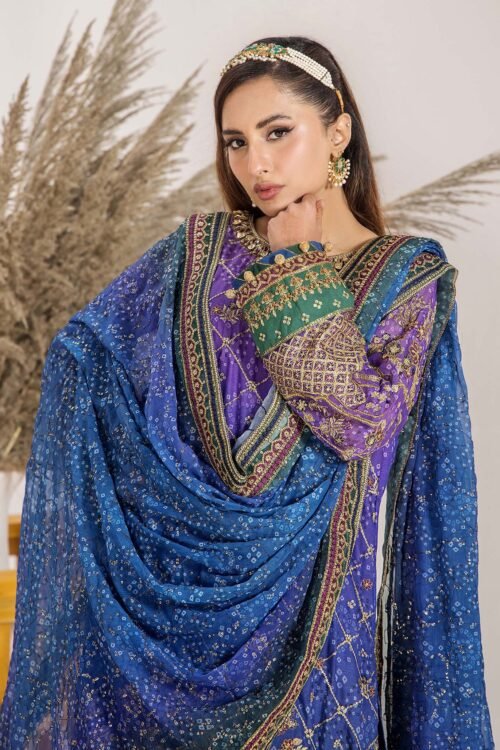 Adan's Libas | Inova Stitched Embroidered D04 Chiffon "Blue & Multicolor" | 3 Pcs