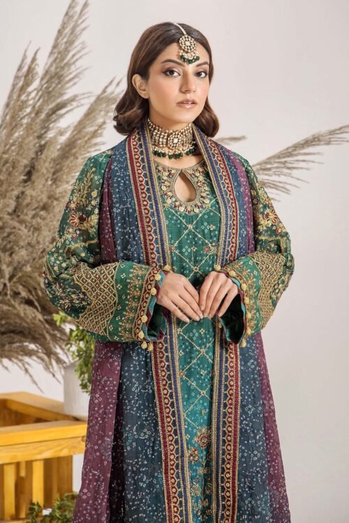 Adan's Libas | Inova Embroidered Stitched D05 "Green & Multicolor" Chiffon | 3 Pcs.