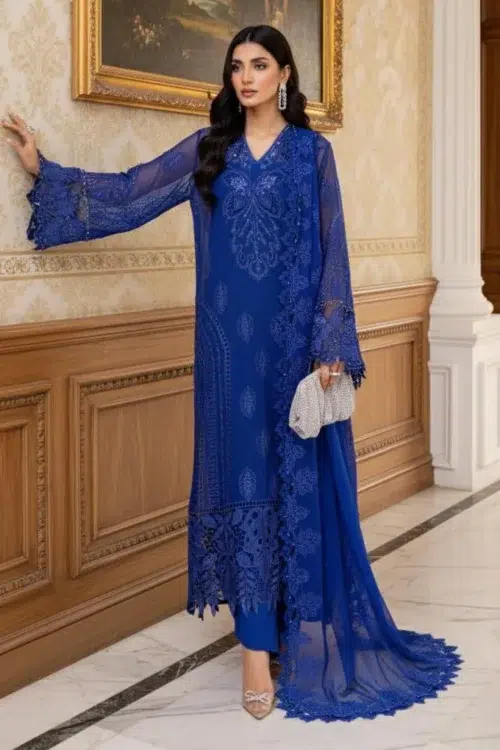 Adan's Libas | Ronak-e-Mehal'2 Semi-Stitched "Blue" Wedding Collection | 3 Pcs.
