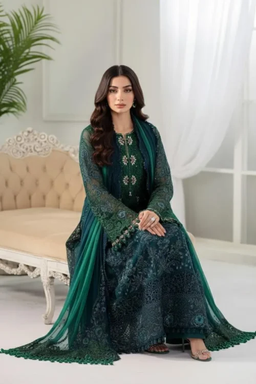 Adan's Libas | Ronak-e-Mehal'2 "Green" Semi-Stitched Wedding D05 Collection | 3 Pcs